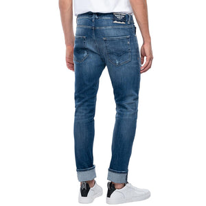 REPLAY MICKYM BROKEN EDGE TAPERED FIT JEANS